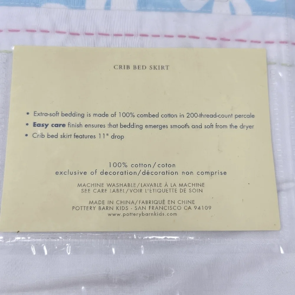 NEW POTTERY BARN KIDS CRIB ALOHA BED SKIRT DUST RUFFLE COTTON RARE BLUE FLORAL